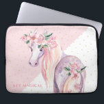 Capa Para Notebook Pegasus inspirou o cavalo alado floral<br><div class="desc">Um pônei floral. Pegasus inspirou o cavalo divino mito alado,  com sotaques de flor de aquarela. Mantenha o texto mágico opcional. Fundo geométrico moderno,  rosa e branco.</div>