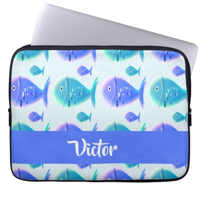 Capa Para Notebook Peixe azul de nome personalizado (Frente)