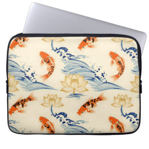 Capa Para Notebook Peixe Koi e Padrão Sem Emenda de Lótus
