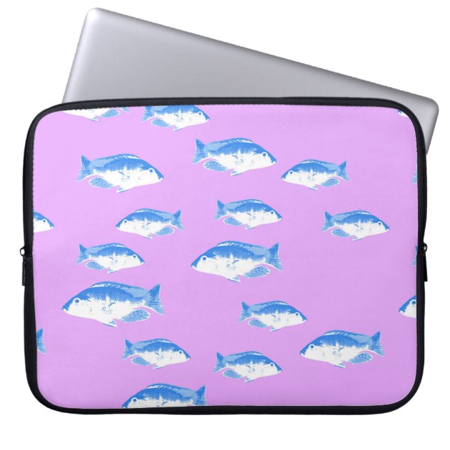 Capa Para Notebook Peixes azuis em lilás (Frente)
