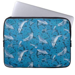 Capa Para Notebook Peixes Azuis Vintage e Algas Marinhas: Art Nouveau