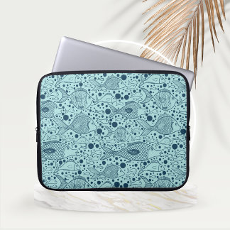 Capa Para Notebook Peixes de Oceano Aquoso Coloridos com Bolhas