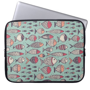 Capa Para Notebook Peixes engraçados: padrão sem costura desenhado à