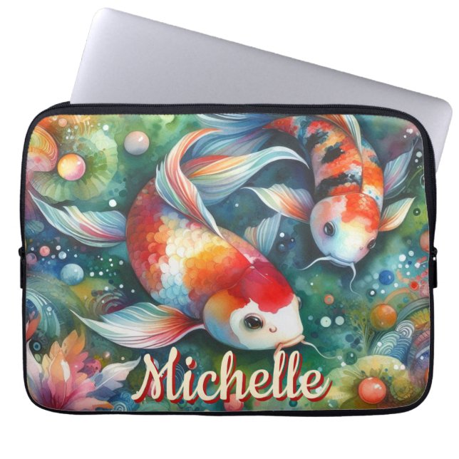 Capa Para Notebook Peixes Koi Aquarela Caprichosa Personalizada (Frente)