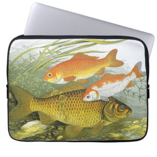 Capa Para Notebook Peixes Koi Goldfish, Vida Marinha Aquática Antiga