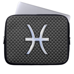 Capa Para Notebook Peixes Símbolo Zodiac Silver Estilo de Fibra Carb