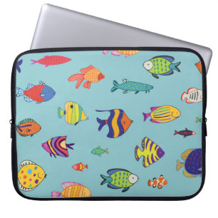 Capa Para Notebook Peixes tropicais, padrão de linha de colheita