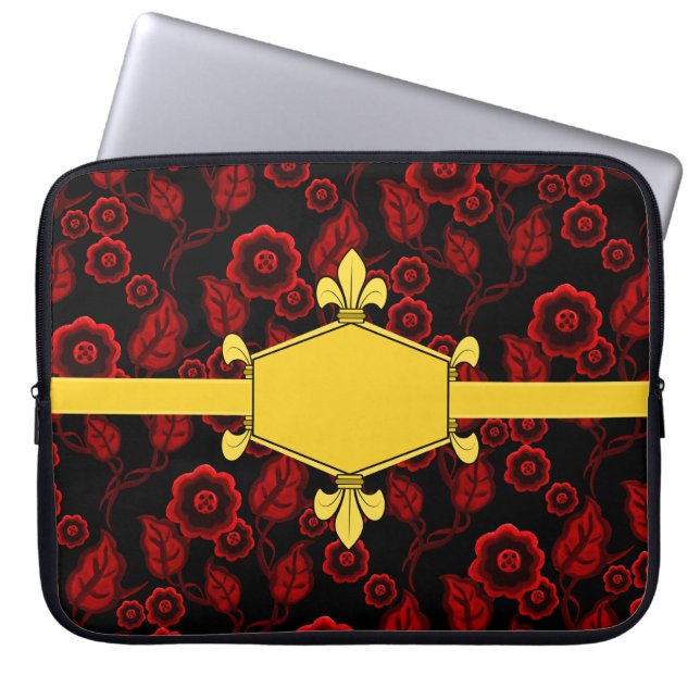 Capa Para Notebook Pele de lis, ouro, vermelho floral, Adicionar inic (Frente)