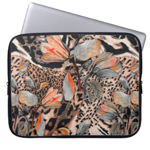 Capa Para Notebook Pele selvagem de animais africanos com flores para