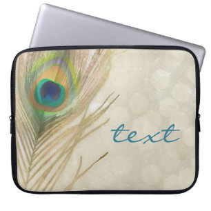 Capa Para Notebook Pena de Pavão Exótico Dourado Glam Elegante Chic