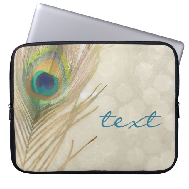 Capa Para Notebook Pena de Pavão Exótico Dourado Glam Elegante Chic (Frente)