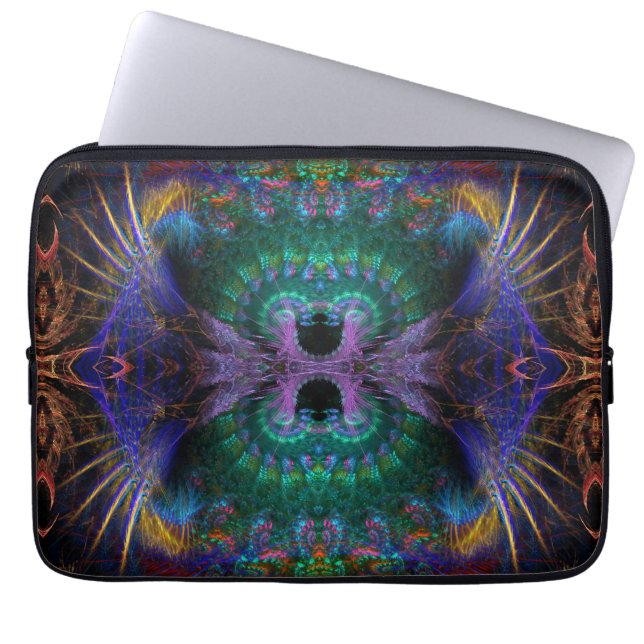Capa Para Notebook Pena Fractal Verde Indigo Purple (Frente)