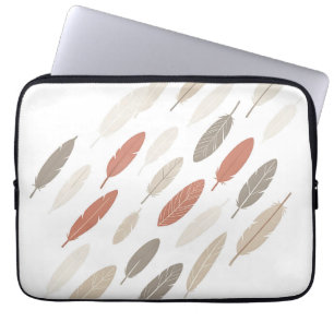 Capa Para Notebook Penas Boho Ferrugem Bege Padrão Diagonal