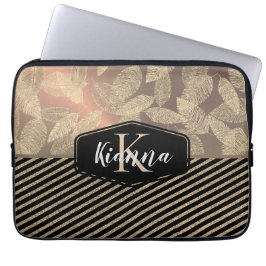 Capa Para Notebook Penas Chic com Glittery Stripes Monograma