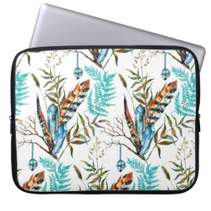 Capa Para Notebook Penas Coloridas E Cristais Azuis