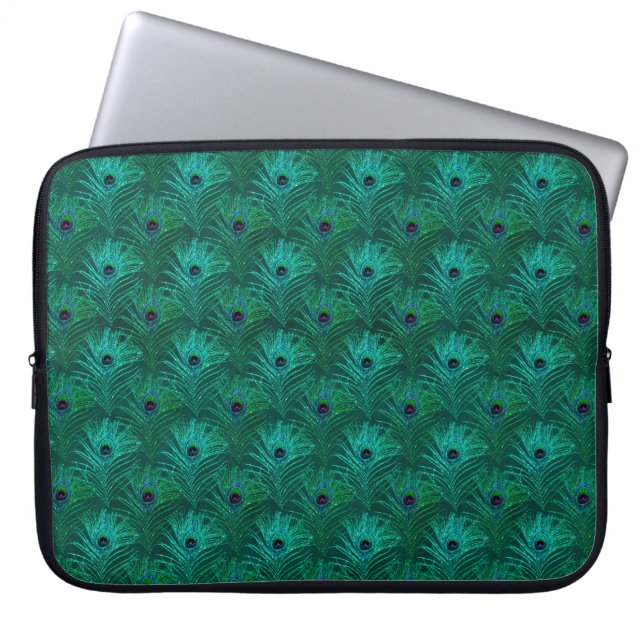 Capa Para Notebook Penas de Peacock Teal Padrão (Frente)