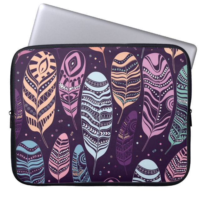 Capa Para Notebook Penas étnicas: padrão preto e branco (Frente)