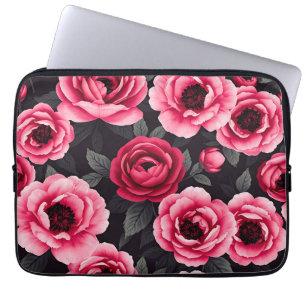 Capa Para Notebook Peônia Floral Vintage Rosa Escuro Dramático