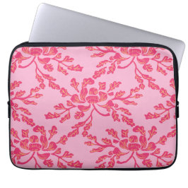 Capa Para Notebook Peônia Sinuosa em Rosa e Laranja Xilogravura