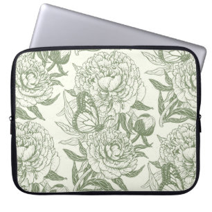 Capa Para Notebook Peônias e borboletas bloqueiam impressão, verde-sá