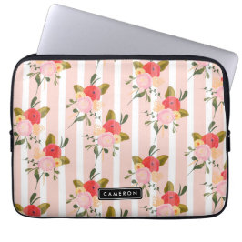 Capa Para Notebook Peônimos e faixas cor-de-rosa embebidos personaliz
