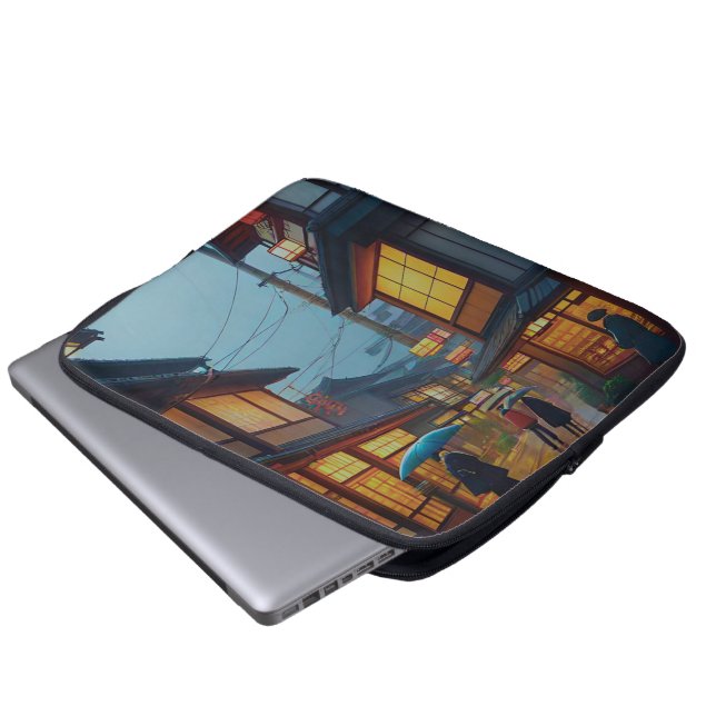 Capa Para Notebook Pequena Estrada Japonesa Chuvosa (Frente Inferior)
