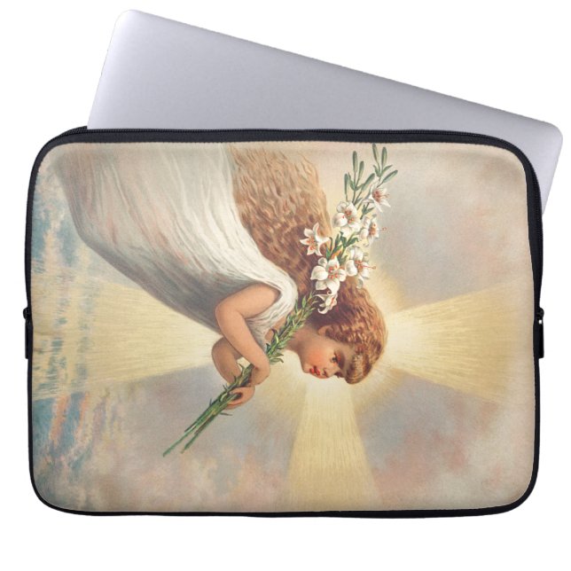 Capa Para Notebook Pequeno anjo bebê segurando lírios (Frente)