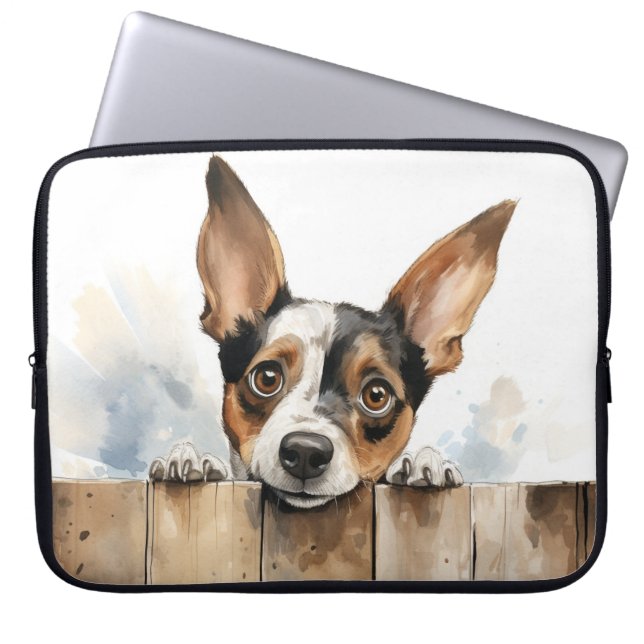 CAPA PARA NOTEBOOK PEQUENO CACHORRO BRANCO E RECIPIENTE A PEGAR SOBRE (Frente)
