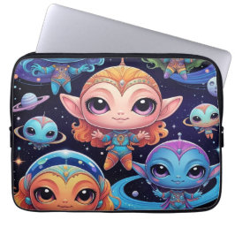 Capa Para Notebook Pequenos Alienígenas Multicoloridos no Espaço