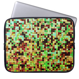 Capa Para Notebook Pequenos quadrados ou azulejos, verdes e laranja, 