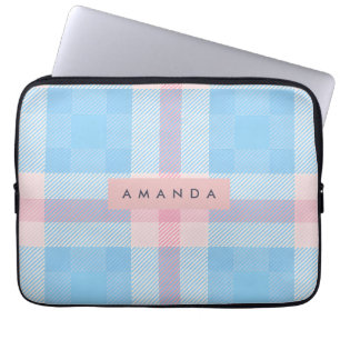 Capa Para Notebook Pérola Personalizada Azul Céu e Rosa Bege Xadrez