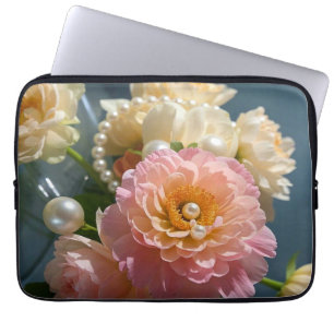 Capa Para Notebook Pérolas com flores rosadas