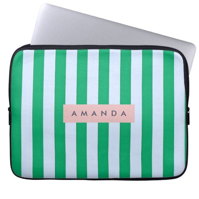 Capa Para Notebook Personalizado Clássico Listrado de Verde e Branco (Frente)