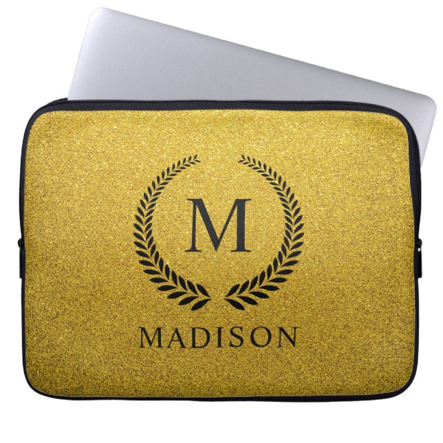 Capa Para Notebook Personalizado Dourado Preto e Dourado Glitter Mono (Frente)