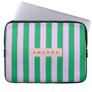 Capa Para Notebook Personalizado Listras Verde e Rosa Retro Fresco