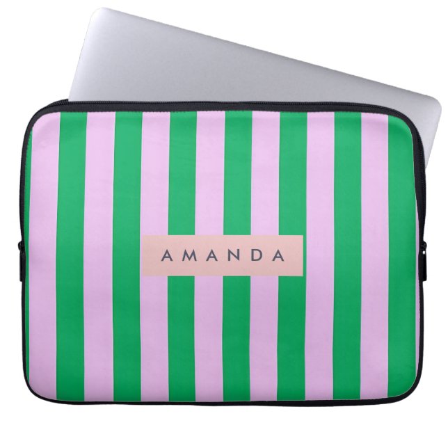 Capa Para Notebook Personalizado Listras Verde e Rosa Retro Fresco (Frente)