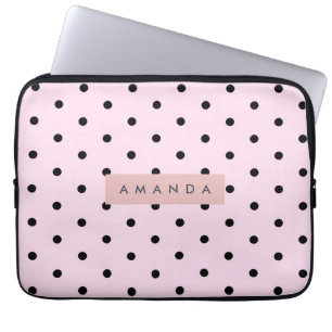 Capa Para Notebook Personalizado Rosa Chic e Preto com Bolinhas