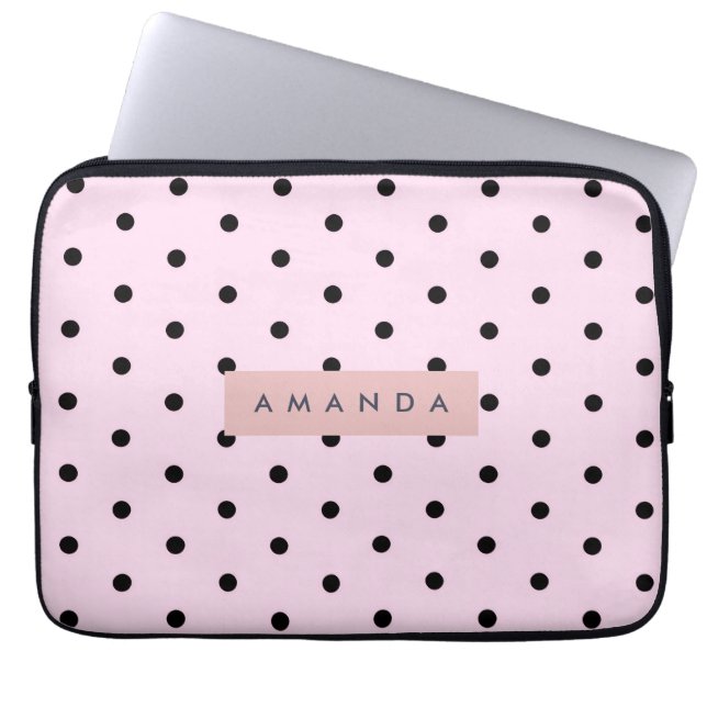Capa Para Notebook Personalizado Rosa Chic e Preto com Bolinhas (Frente)