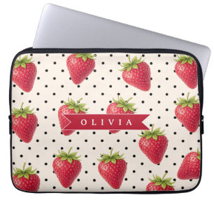 Capa Para Notebook Personalizado Vintage Pontos de Morango Retro