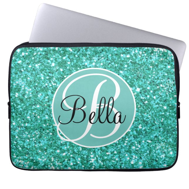 Capa Para Notebook Personalizar monogramas de brilho espumante teal (Frente)
