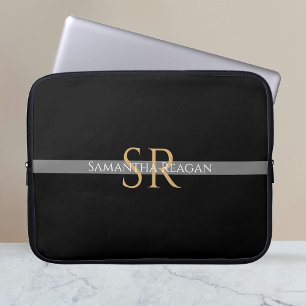 Capa Para Notebook Personalizar Nome & Monograma Faixa Cinza Dourado/