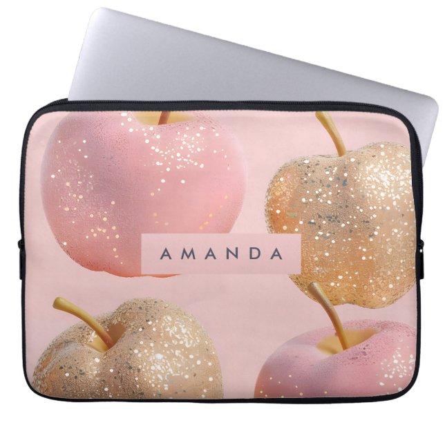 Capa Para Notebook Personalized Blush Pink and Gold Glitter Apple  (Frente)