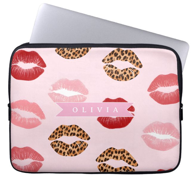 Capa Para Notebook Personalized Chic Pink Leopart Print Lip Pattern (Frente)