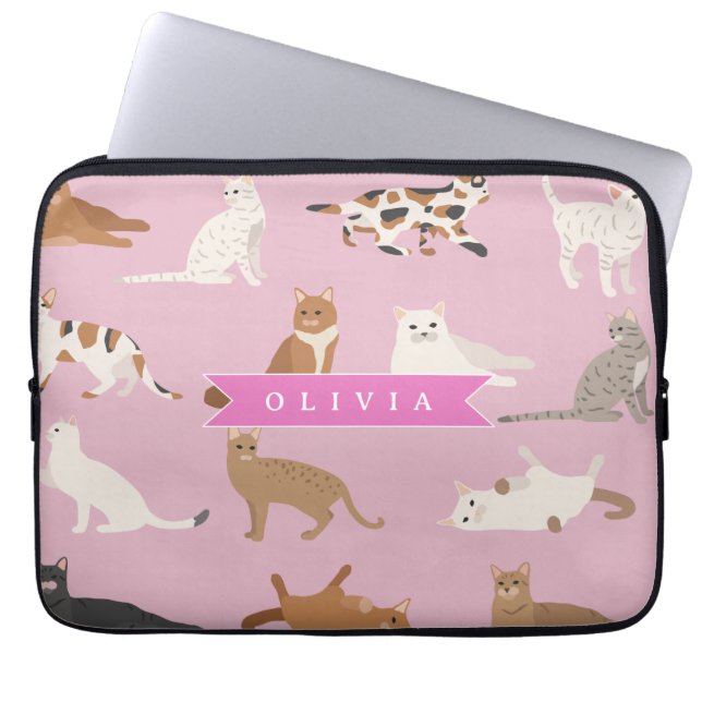 Capa Para Notebook Personalized Cute Pink Cat Pattern Gift Cat Lover (Frente)