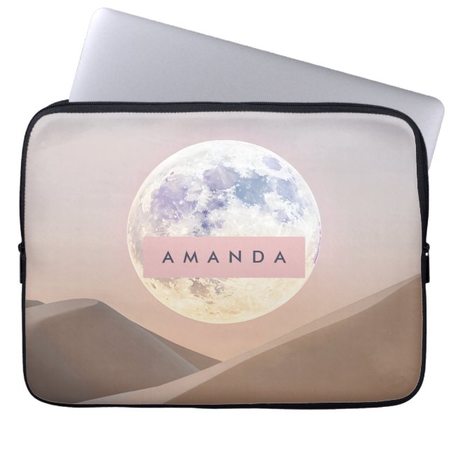 Capa Para Notebook Personalized Dreamy Full Moon Over Desert  (Frente)