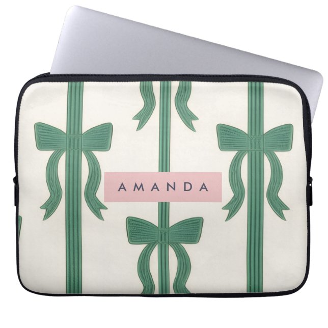 Capa Para Notebook Personalized Elegant Green Bow Ribbon  (Frente)