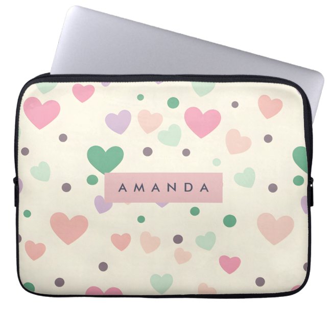 Capa Para Notebook Personalized Kawaii Pastel Hearts & Dots (Frente)