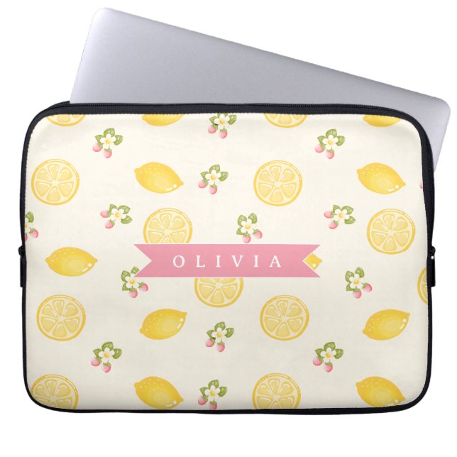 Capa Para Notebook Personalized Lemon Floral Summer Custom Name (Frente)