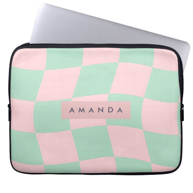 Capa Para Notebook Personalized Mint Green and Blush Pink Checkered (Frente)