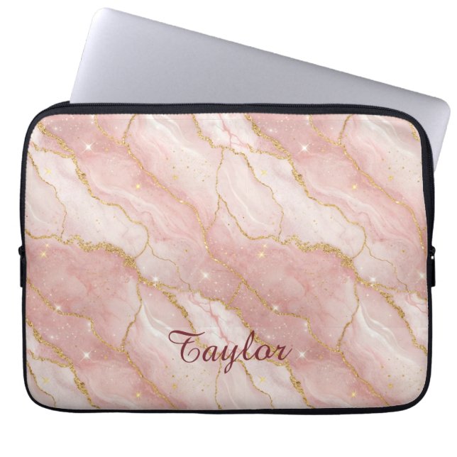 Capa Para Notebook Personalized Modern Rose Quartz Marble Gold Glitte (Frente)